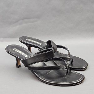 Manolo Blahnik Strappy Sandals Womens Size 9 EU 39 Black Leather Kitten Heels